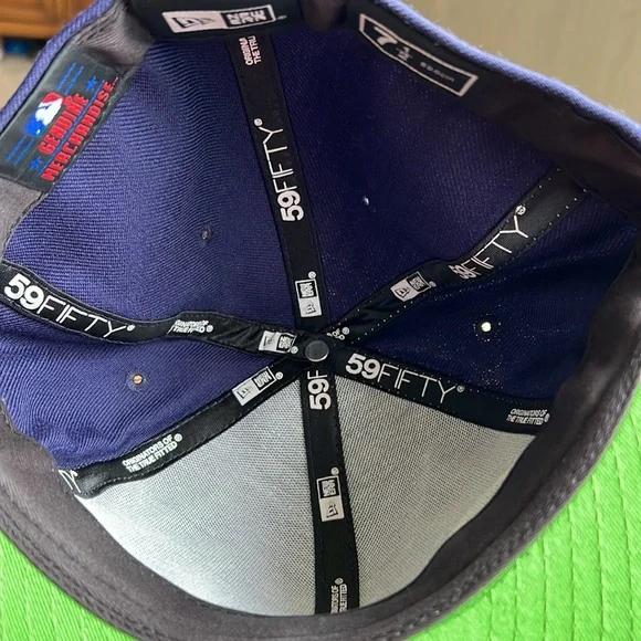 5950 baseball cap size 7 1/2 navy oh lime green - Picture 3 of 3